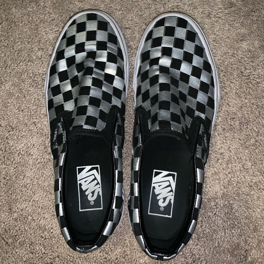 Limited edition silver and black checkered Vans